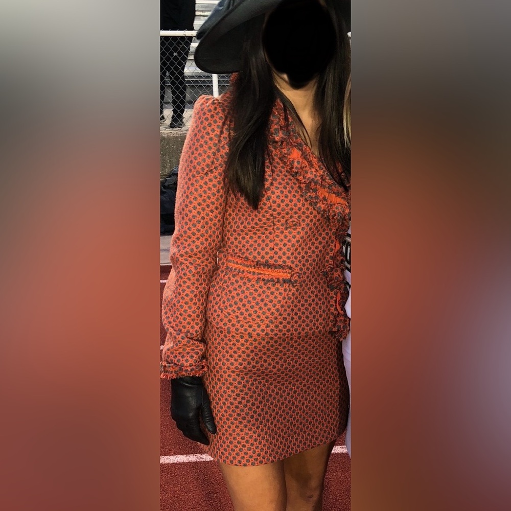 Jade Orange and Gray Textured Suit Set (Coat and Skirt)